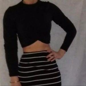 Pencil Skirt and Black long sleeve cropped top